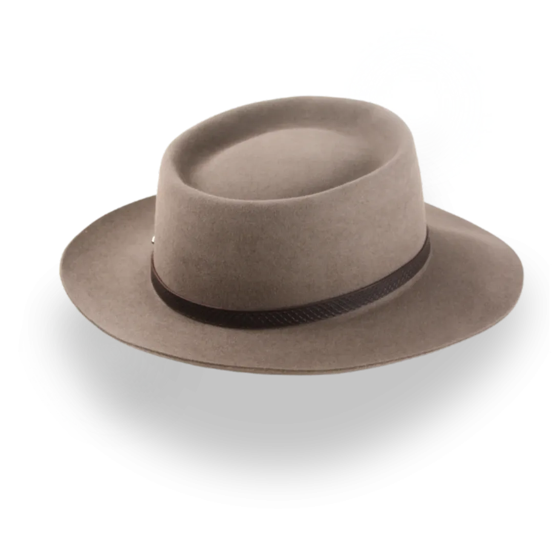 Handcrafted Wide Brim Porkpie Hat with Leather Band | The Oppenheimer