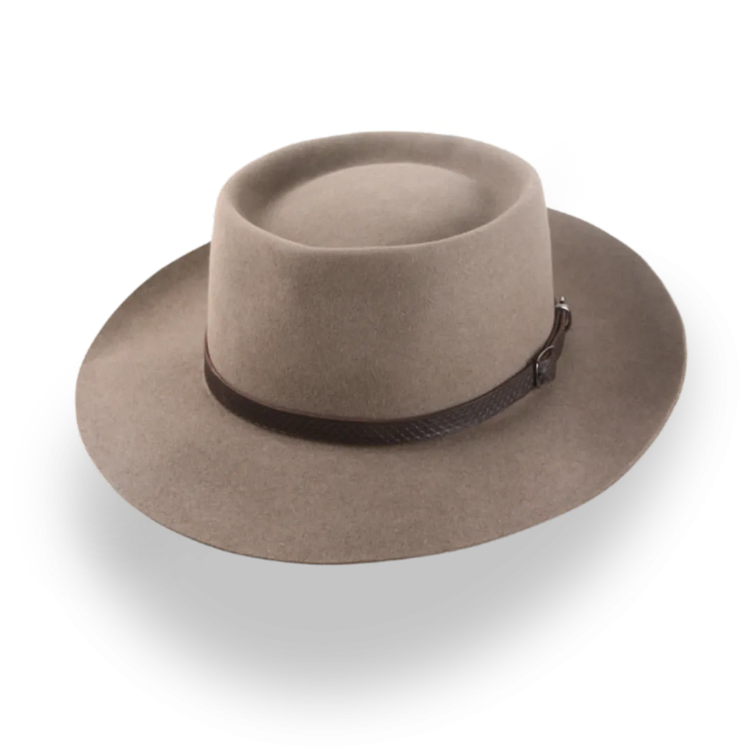 Handcrafted Wide Brim Porkpie Hat with Leather Band | The Oppenheimer