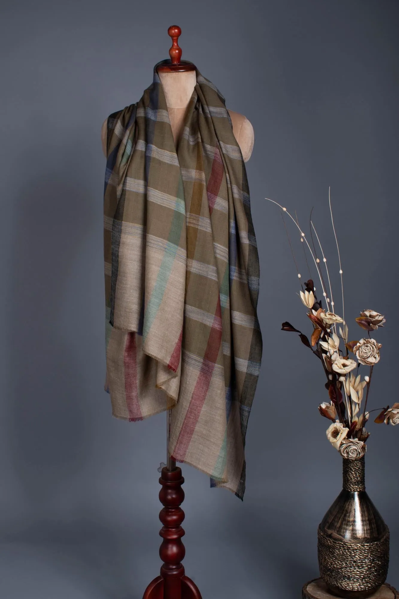 Handloomed Khadi Check Fusion Pashmina Wrap - SILIGURI