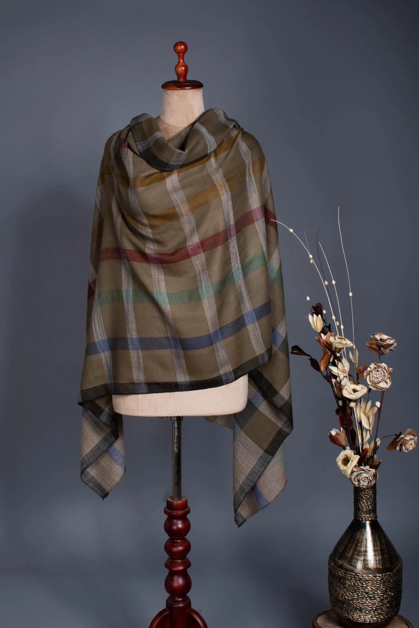 Handloomed Khadi Check Fusion Pashmina Wrap - SILIGURI