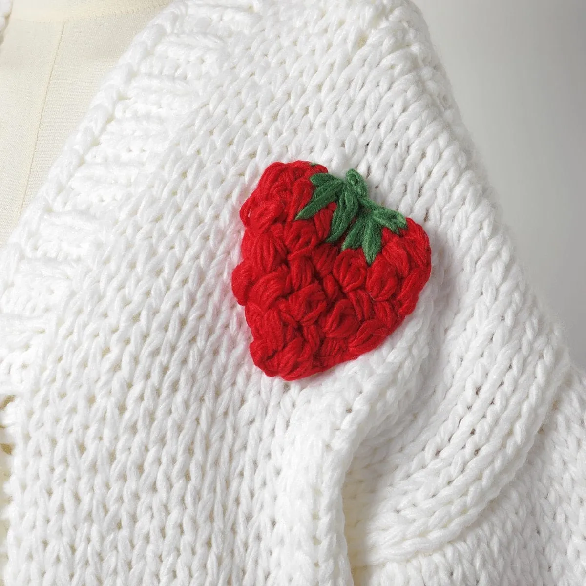 Handmade 3D Strawberries Cardigan Sweater