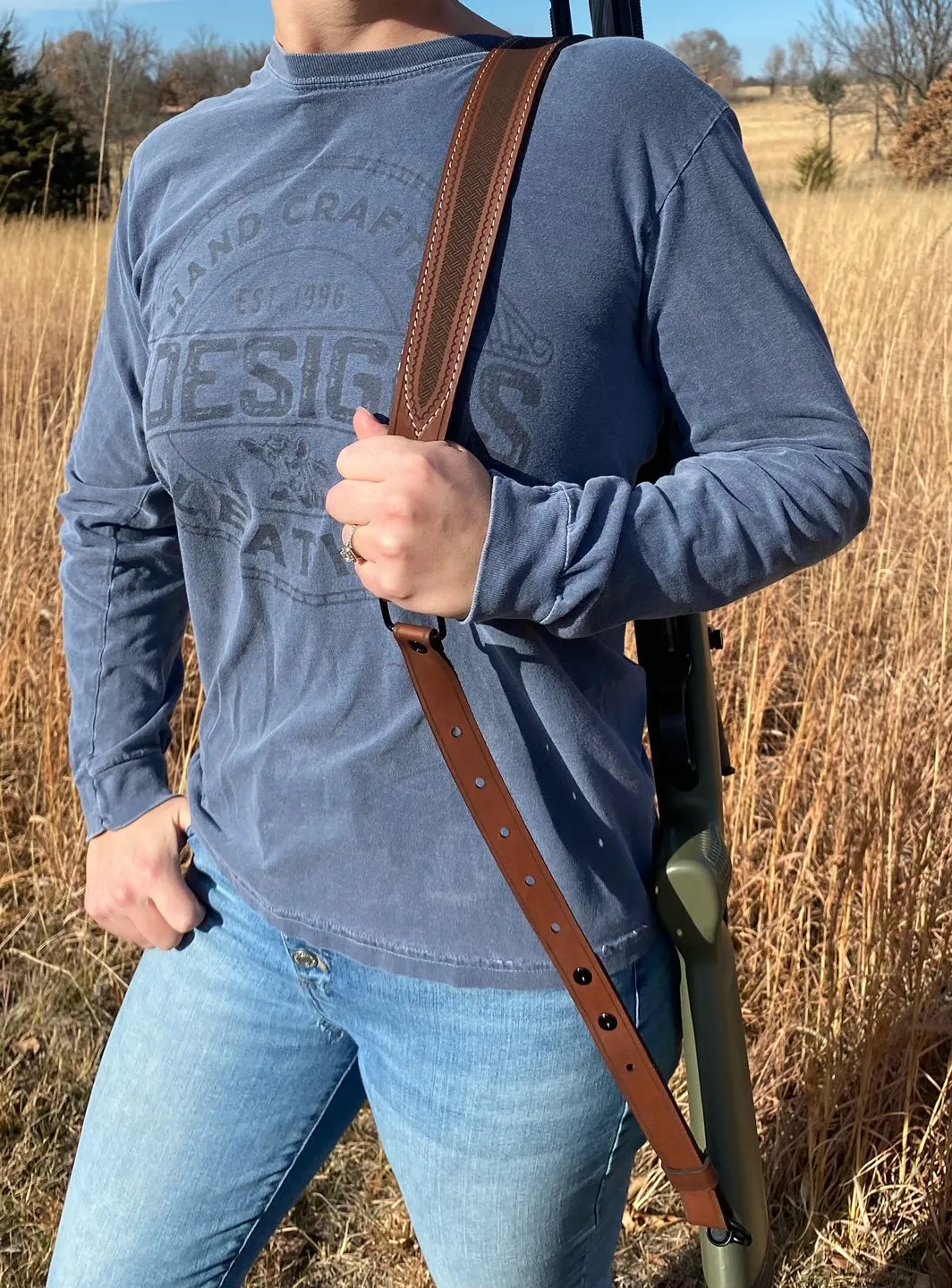 Handmade Adjustable Brown Leather Tactical Gun Sling