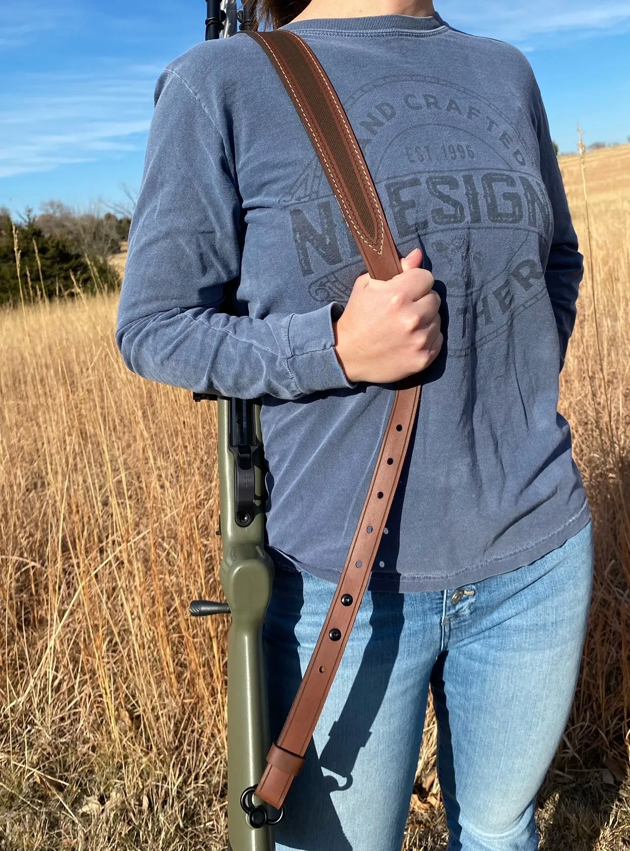 Handmade Adjustable Brown Leather Tactical Gun Sling