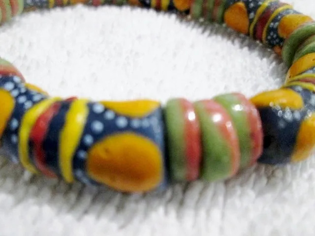 Handmade AFRICA TRADE Bead BRACELET Tribal Ethnic Cuff Bangle BLUE ORANGE GREEN RED