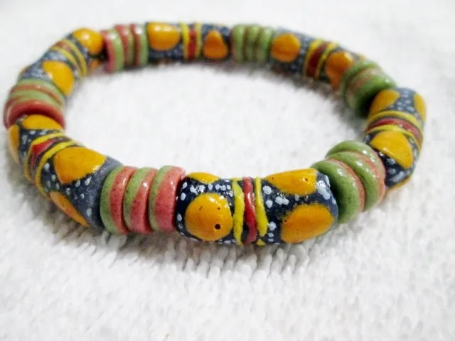 Handmade AFRICA TRADE Bead BRACELET Tribal Ethnic Cuff Bangle BLUE ORANGE GREEN RED