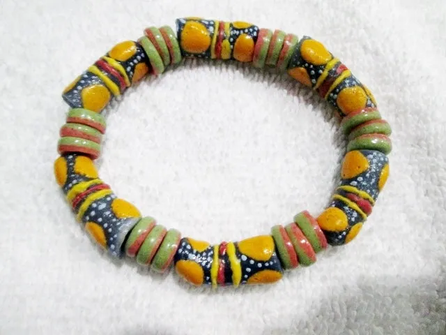 Handmade AFRICA TRADE Bead BRACELET Tribal Ethnic Cuff Bangle BLUE ORANGE GREEN RED