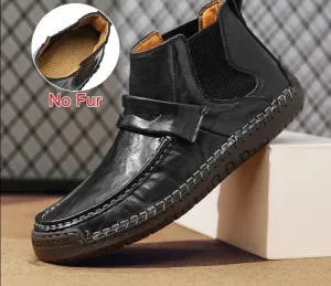 Handmade Autumn Winter Warm Fur Boots Slip On Comfortable Casual Mens Shoes Genuine Leather Ankle Boots Plus Size 48