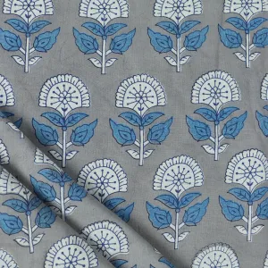 Handmade Blue Floral Hand Block Print Fabric