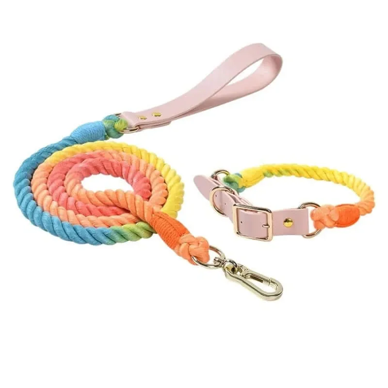 Handmade Braided Cotton Pet Traction Rope Collar Set