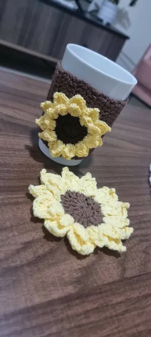 Handmade by rf Sunflower Mug Cover and Coaster