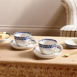 Handmade Ceramic Cup & Saucer - Indigo Drop Design