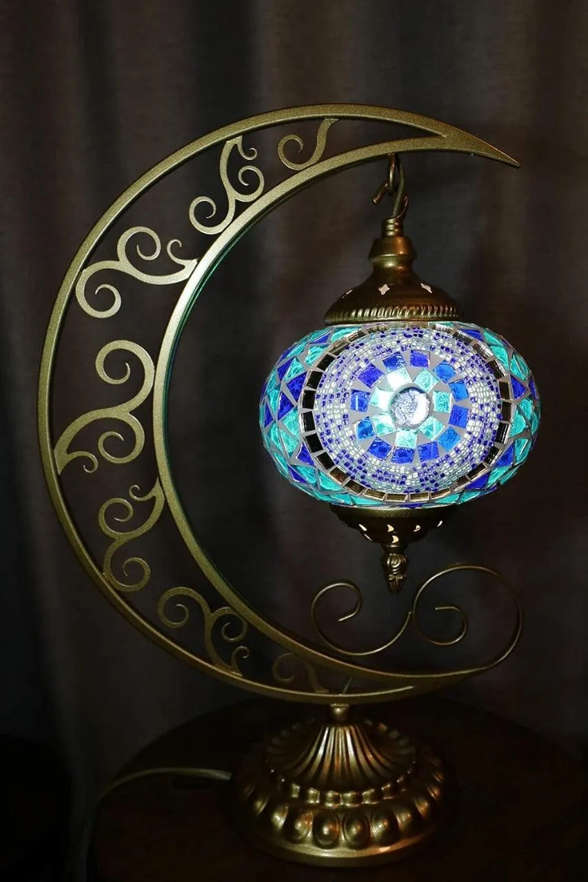 Handmade Crescent Moon Glass Table Lamp | Turkish Lamp Style