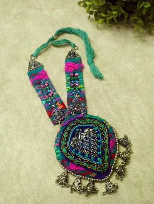 Handmade Fabric and Beaded Tribal Necklace with Elegant Design