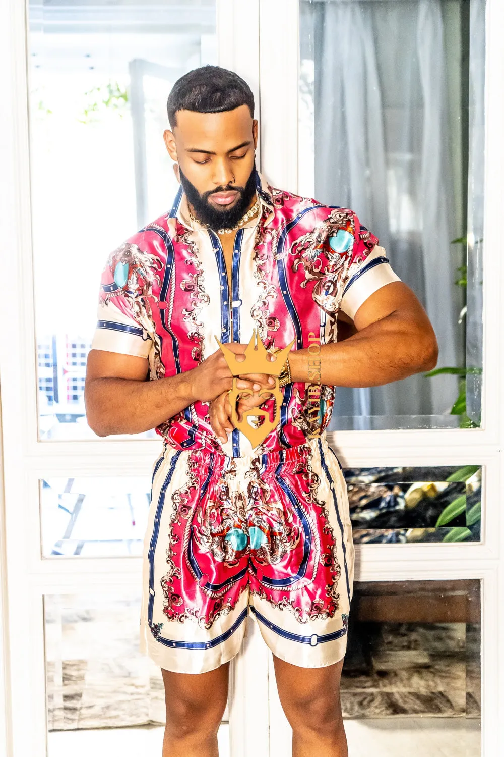 Handmade Men's Barocco Print Silk Set - Elevate Your Style with Pure Luxury - Personalized Sizing for Perfect Fit