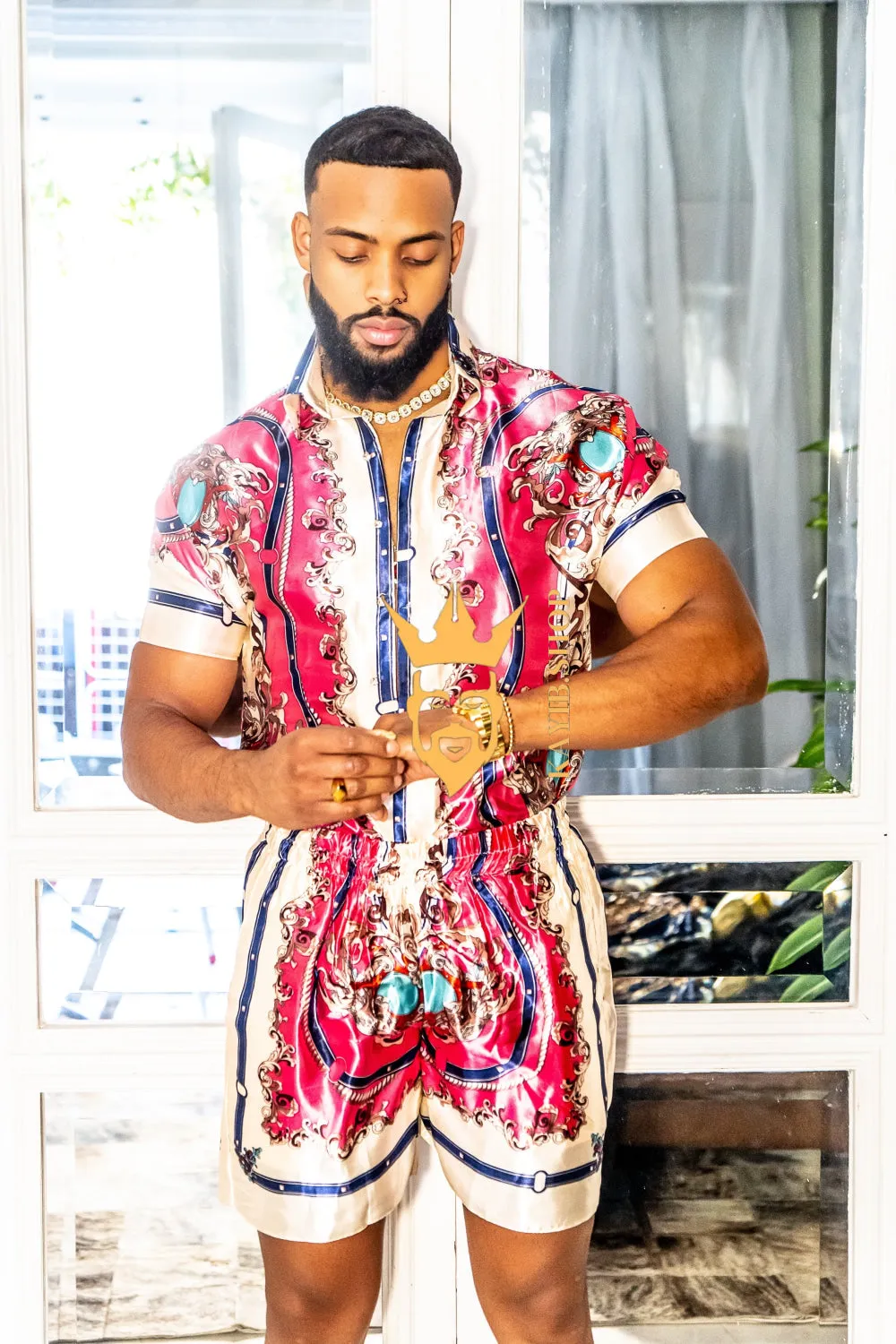 Handmade Men's Barocco Print Silk Set - Elevate Your Style with Pure Luxury - Personalized Sizing for Perfect Fit