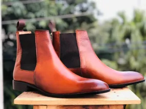 Handmade Men's  Two Tone Ankle Chelsea Leather Boot For Men's