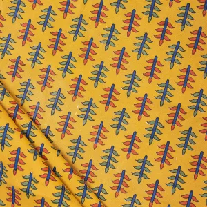 Handmade Natural Dyed Yellow Printed Cotton Fabric