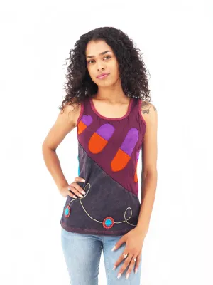 Handmade Patchwork Boho Tank Top 100% Pre-Washed Cotton Eggplant Black Tones S-M-L-XL