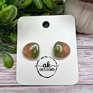 Handmade Plastic Kiwi Fruit Lightweight Stud Earrings, Hypoallergenic