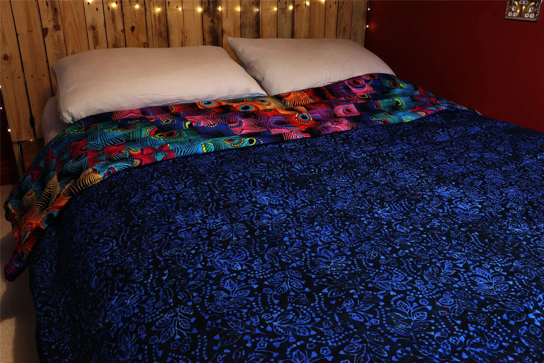 Handmade Quilted Patchwork Batik Printed Bedspread - Peacock