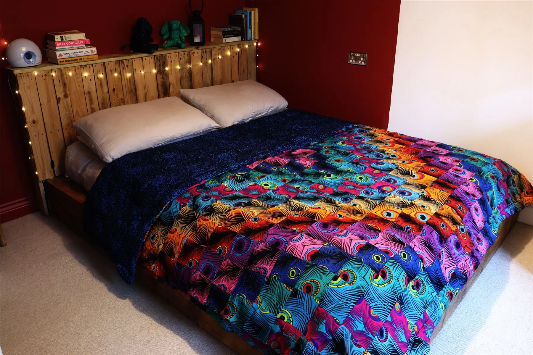 Handmade Quilted Patchwork Batik Printed Bedspread - Peacock