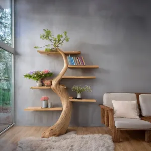 Handmade Solid Wood Tree Branch Bookcase