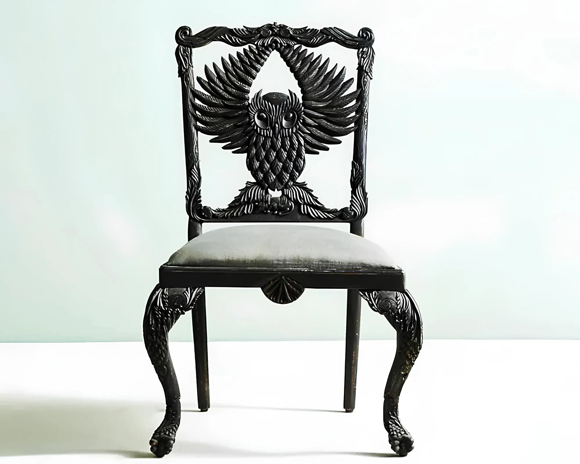 Handmade Teakwood Owl Design Armchair