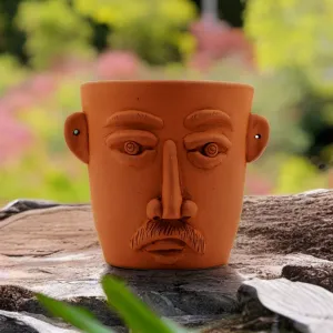 Handmade Terracotta Table Top Planter Face with Moustache