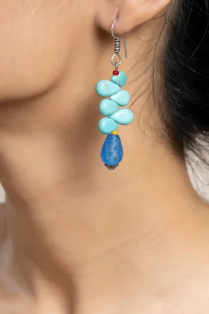 Handmade Turquoise Onyx Drop Earrings with Unique Semi-Precious Gemstones for Women