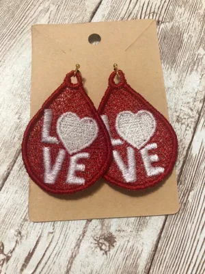 Handmade women’s Red Love Lace Statement Teardrop Earrings Gift