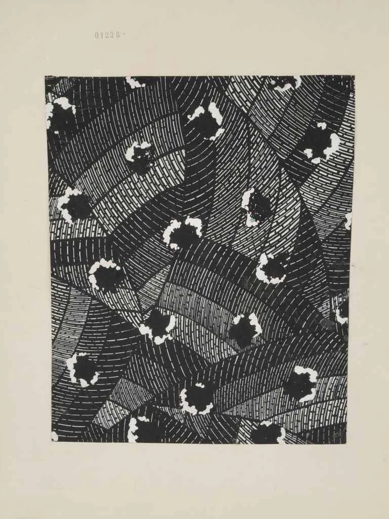 Handpainted Fabric Design by Arthur Litt - monochrome pattern