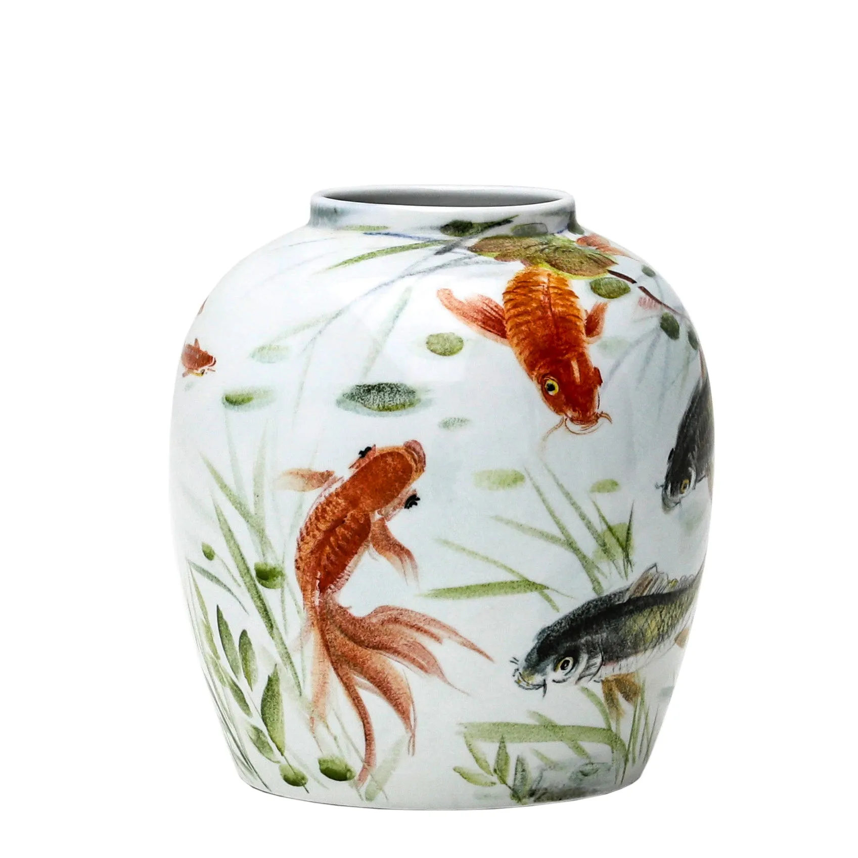 Handpainted Koi Fish Pot 9.5"