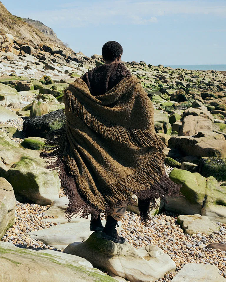 Handwoven Alpaca Blanket with Fringe - Khaki