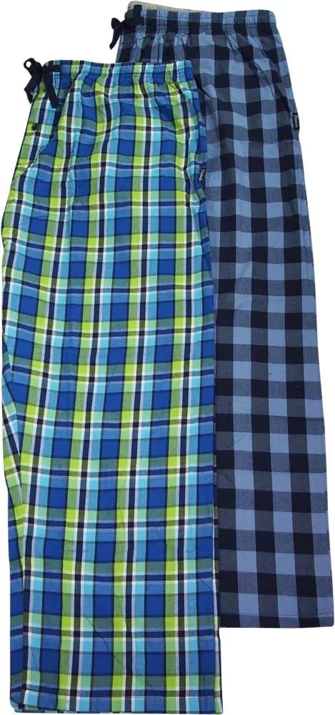 Hanes Mens 2 Pack Set Woven Plaid Sleep Lounge Elastic Waist Pants, 39848