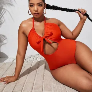 Hanging Lace Cut Out One Piece Plus Size Swimsuits