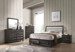 Hank Queen Bed w/Front Drawers, Gray Fabric & Antique Gray