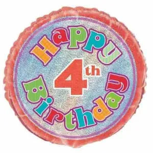 Happy 4th Birthday - Foil Balloon - Holographic