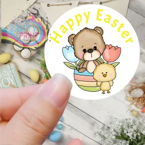 Happy Easter Bear Chick Printed Sticker