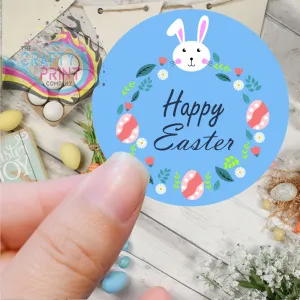 Happy Easter Blue Bunny Printed Sticker