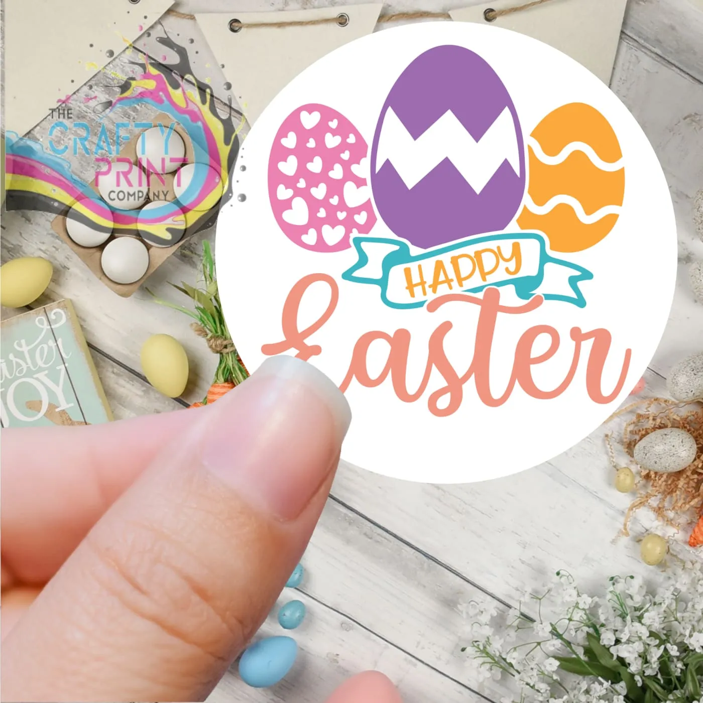 Happy Easter Eggs Printed Sticker