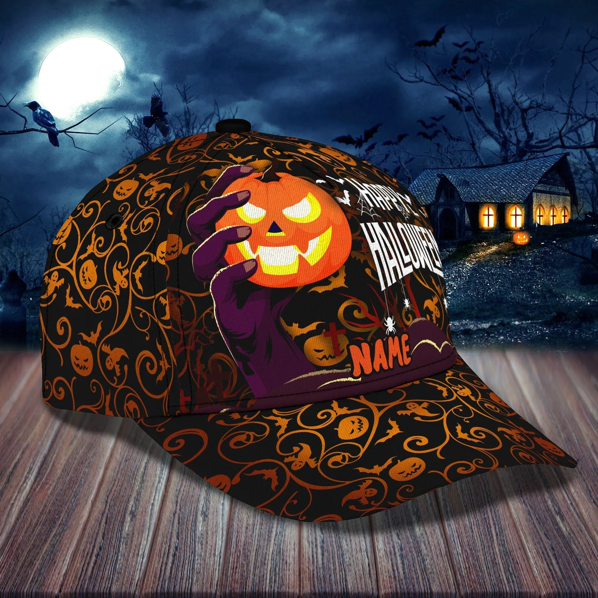 Happy Halloween Hat Personalized Letter Trucker Hat Print, Hat with Adjustable Snap