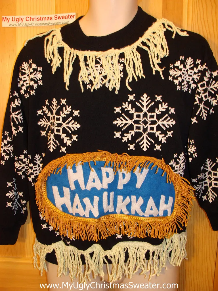 Happy Hanukkah Festive Sweatshirt with Fringe 80s two sided(j75)