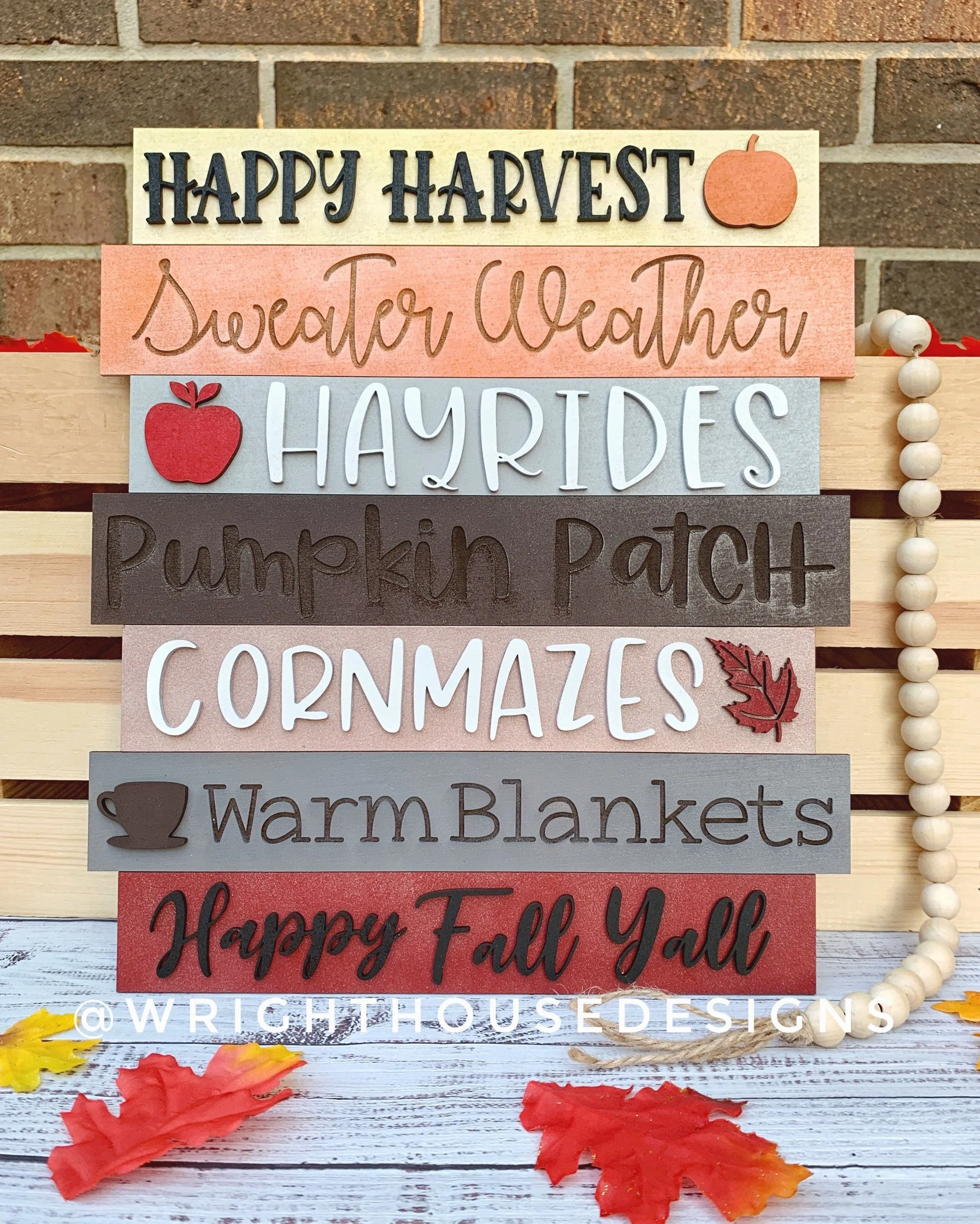 Happy Harvest Autumn Bucket List Stacked Sign Bundle - Seasonal Wall Decor and DIY Kits - Cut File For Glowforge Lasers - Digital SVG File