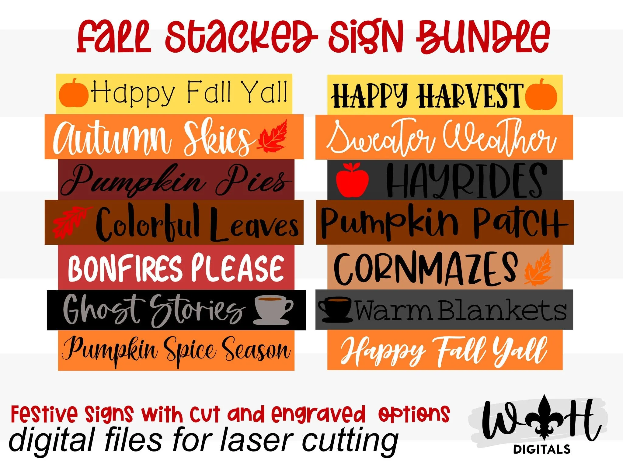 Happy Harvest Autumn Bucket List Stacked Sign Bundle - Seasonal Wall Decor and DIY Kits - Cut File For Glowforge Lasers - Digital SVG File