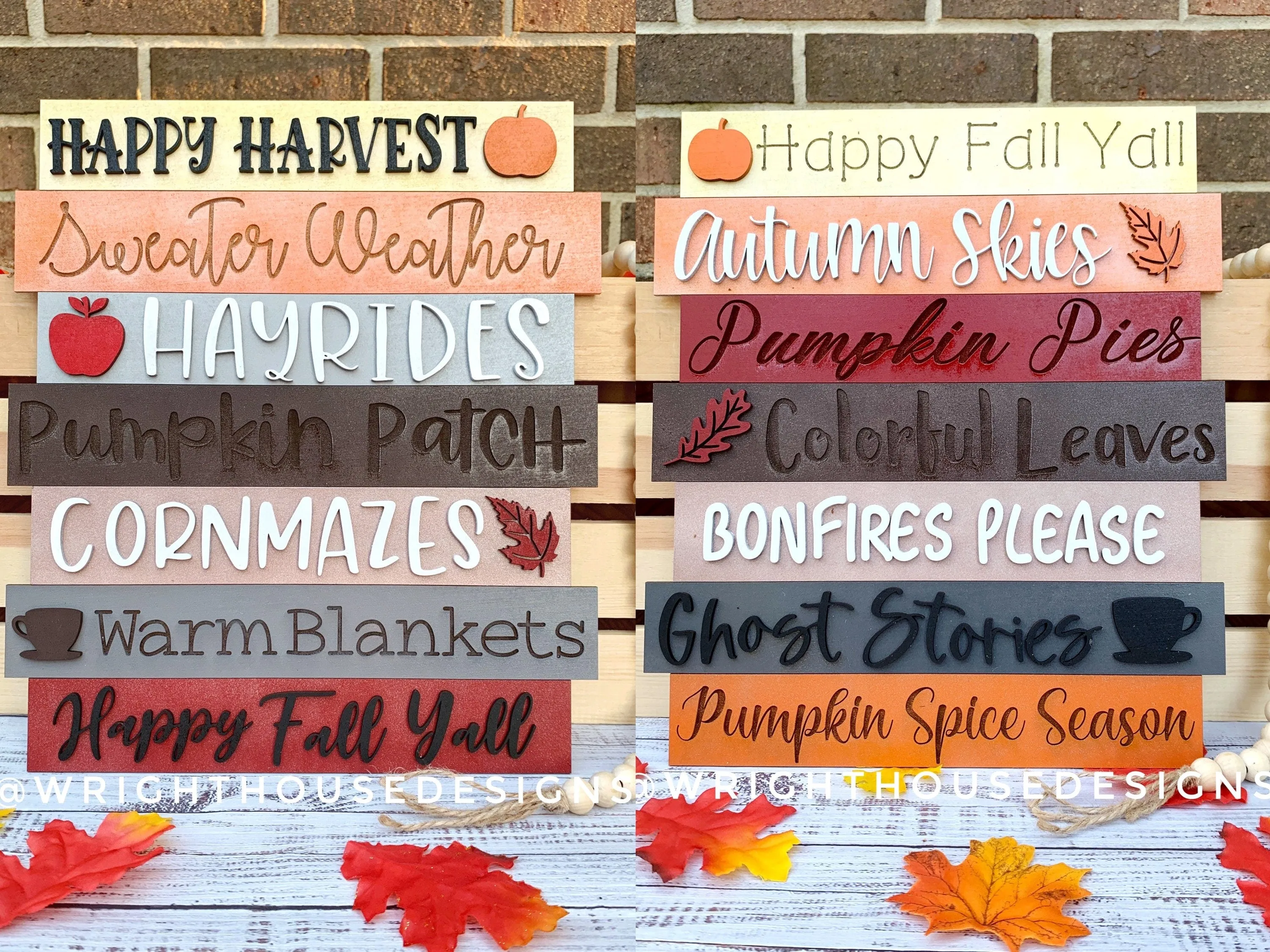 Happy Harvest Autumn Bucket List Stacked Sign Bundle - Seasonal Wall Decor and DIY Kits - Cut File For Glowforge Lasers - Digital SVG File