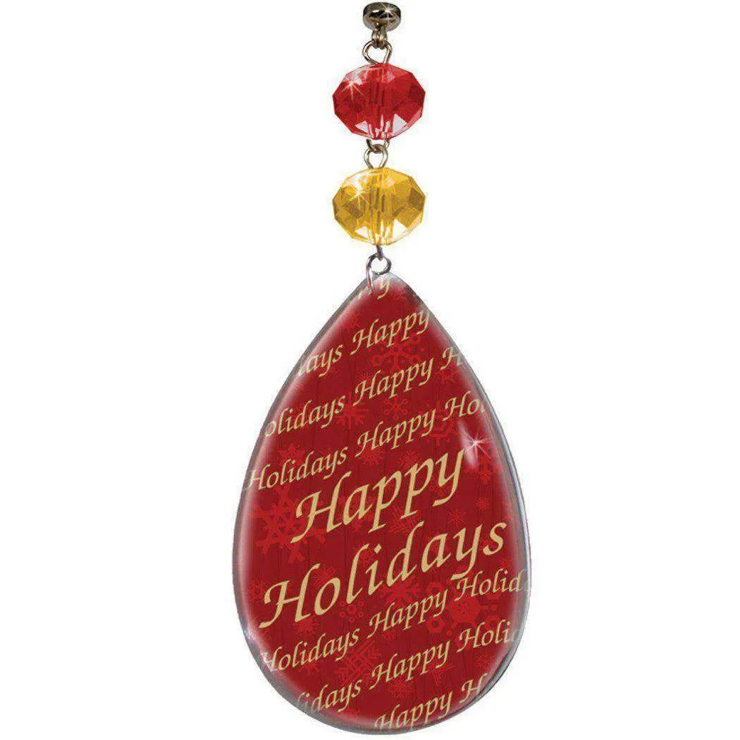 HAPPY HOLIDAYS PRINTED CRYSTAL (Set/3) MAGNETIC CHRISTMAS ORNAMENT - Magnetic Chandelier Accessory TrimKit®