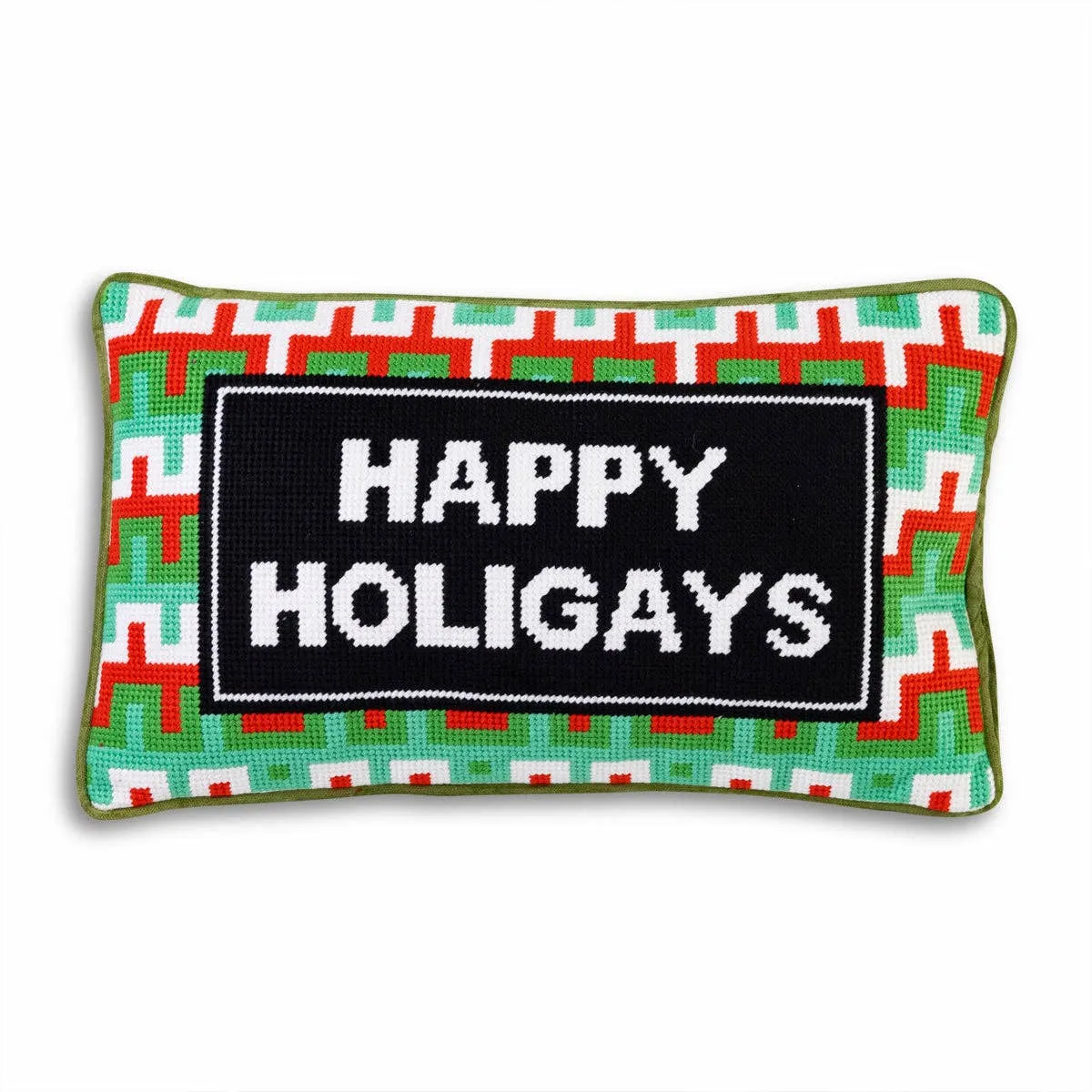 Happy Holigays Needlepoint Pillow