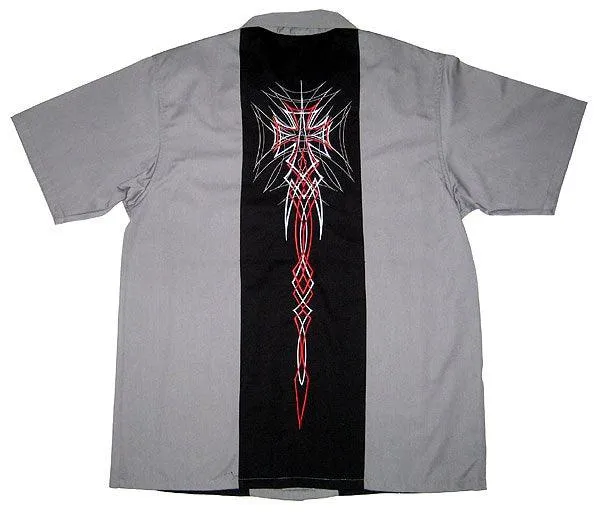 Hard Chrome Iron Cross Gray Work Shirt