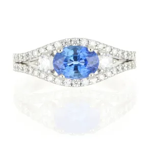 Hard Platinum Blue Sapphire and Diamond Ring