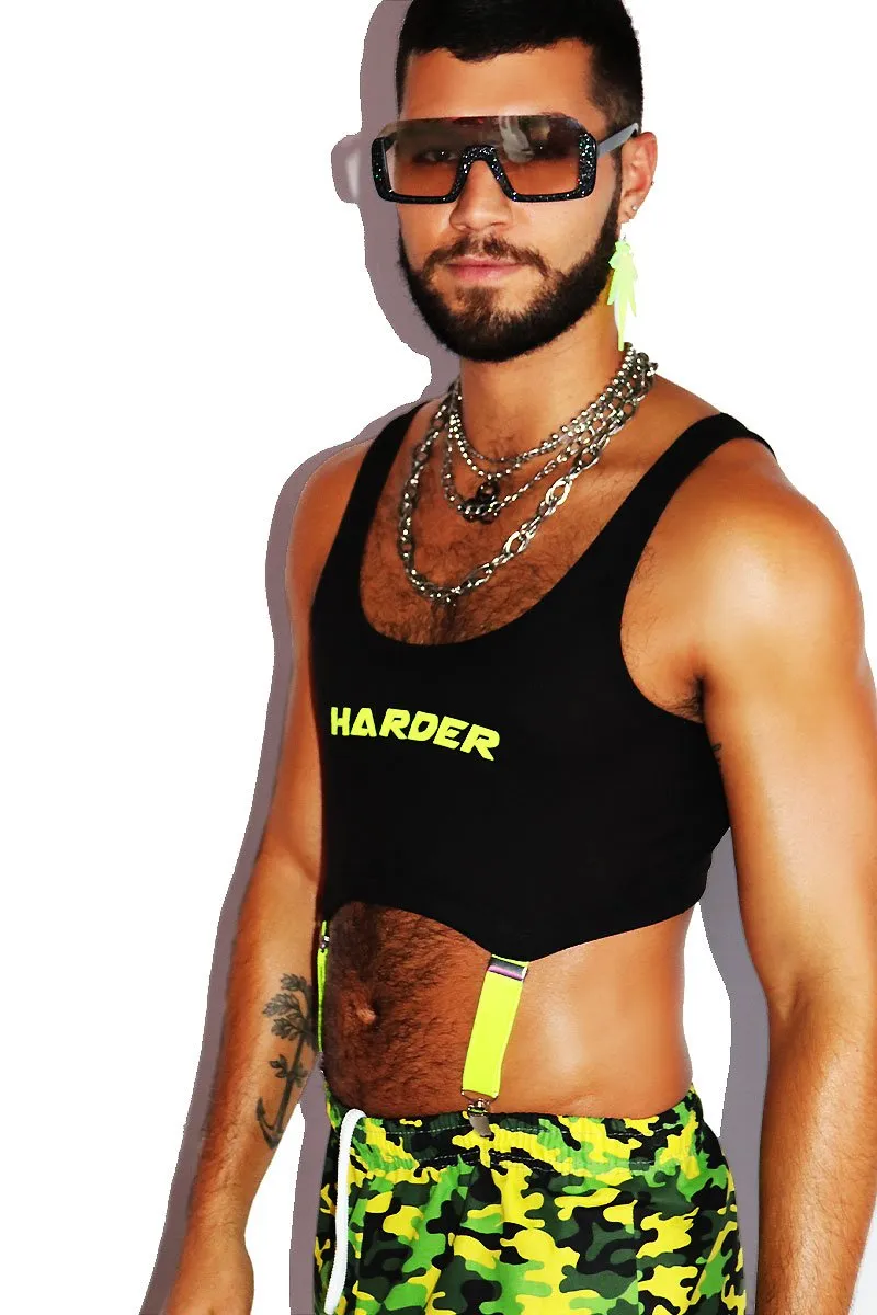 Harder Garter Rib Knit Crop Racerback Tank- Black